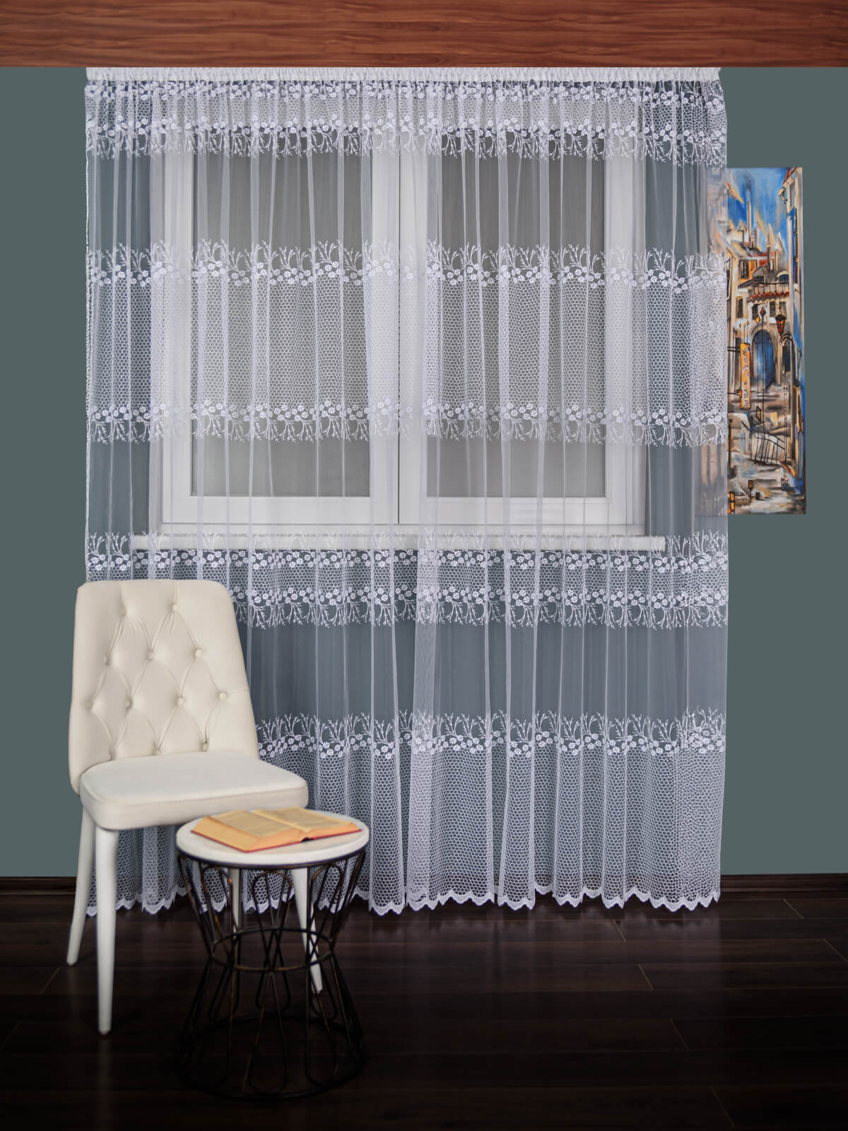 Perdea tulle brodat alb