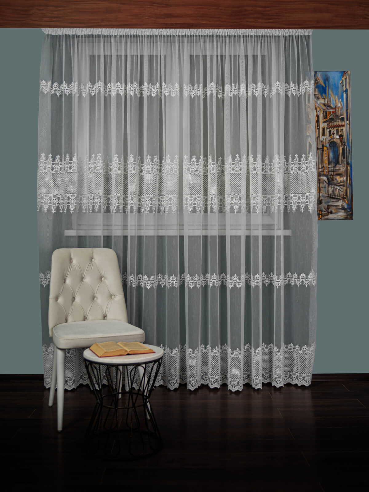 Perdea tulle brodat, crem
