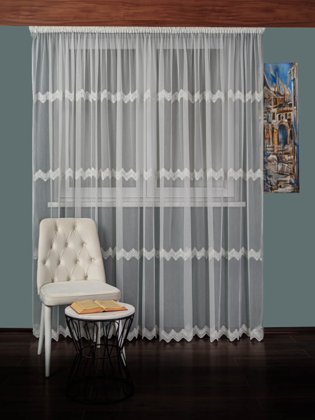 Perdea tulle brodat, crem