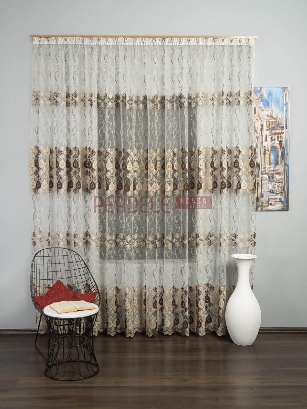 Perdea tulle crem,maro