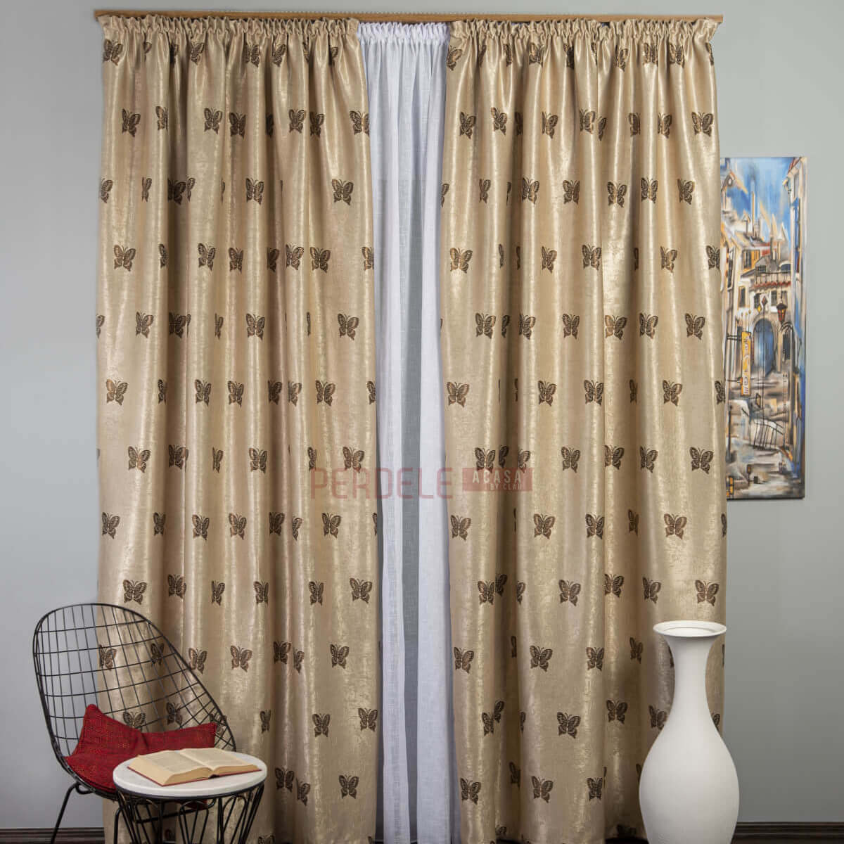Draperie Blackout, Crem/maro, Model Fluturi