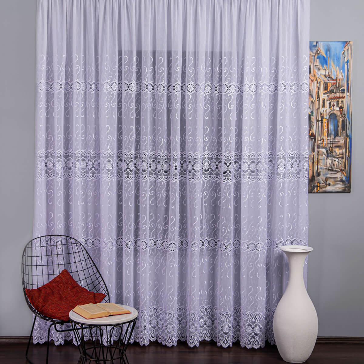 Perdea Broderie Tip Dantela Alb
