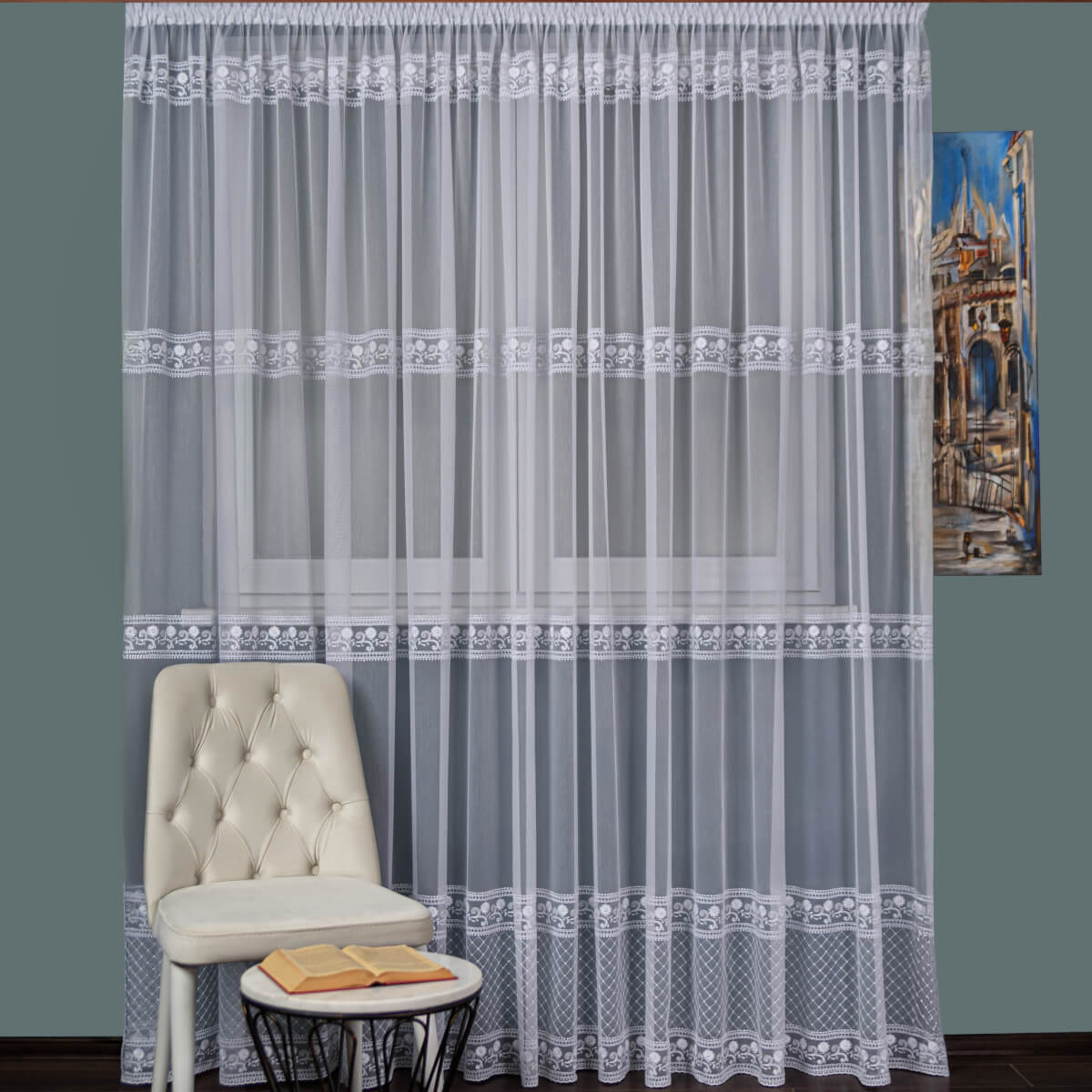 Perdea Tulle Brodat, Alb