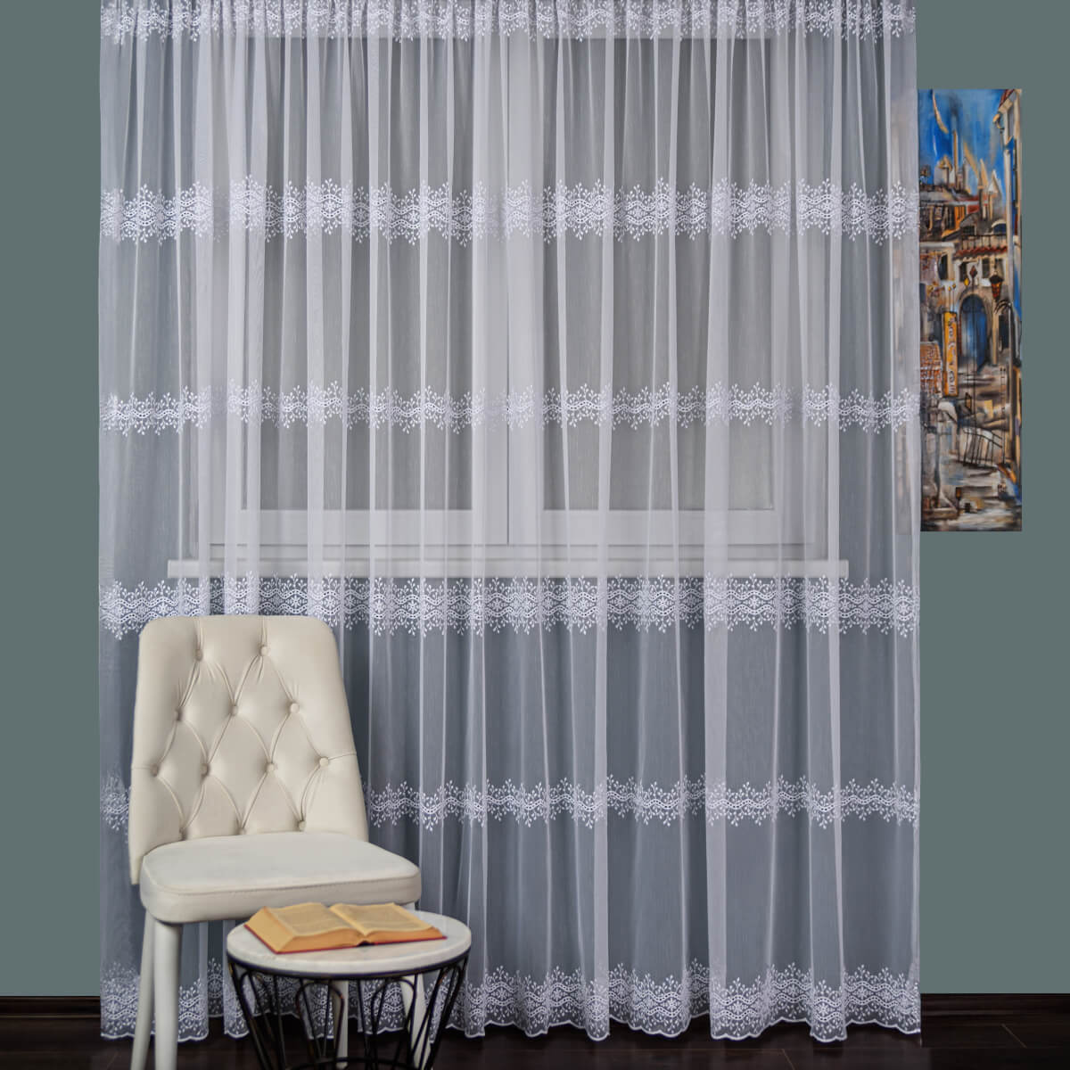 Perdea Tulle Brodat, Alb