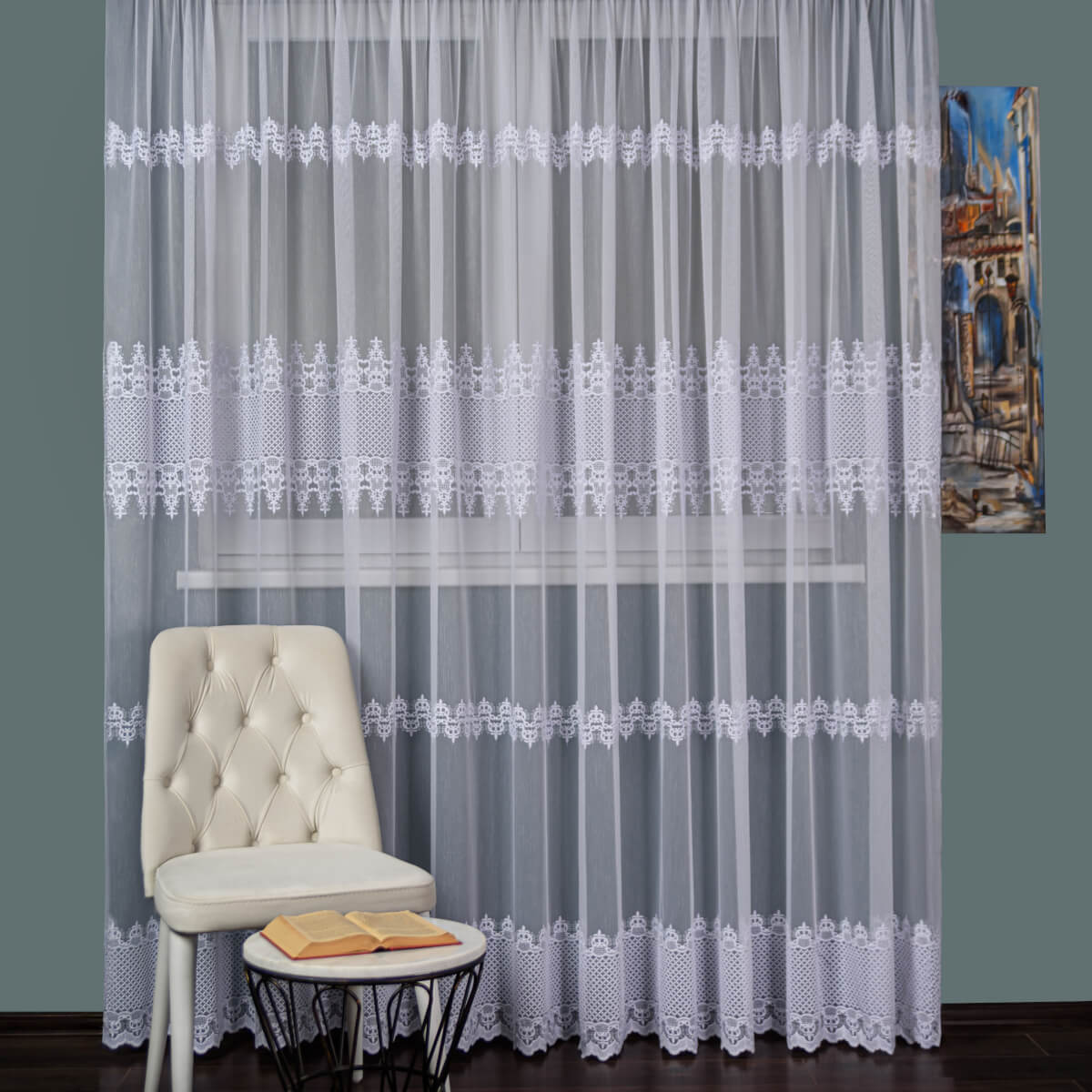 Perdea Tulle Brodat, Alb