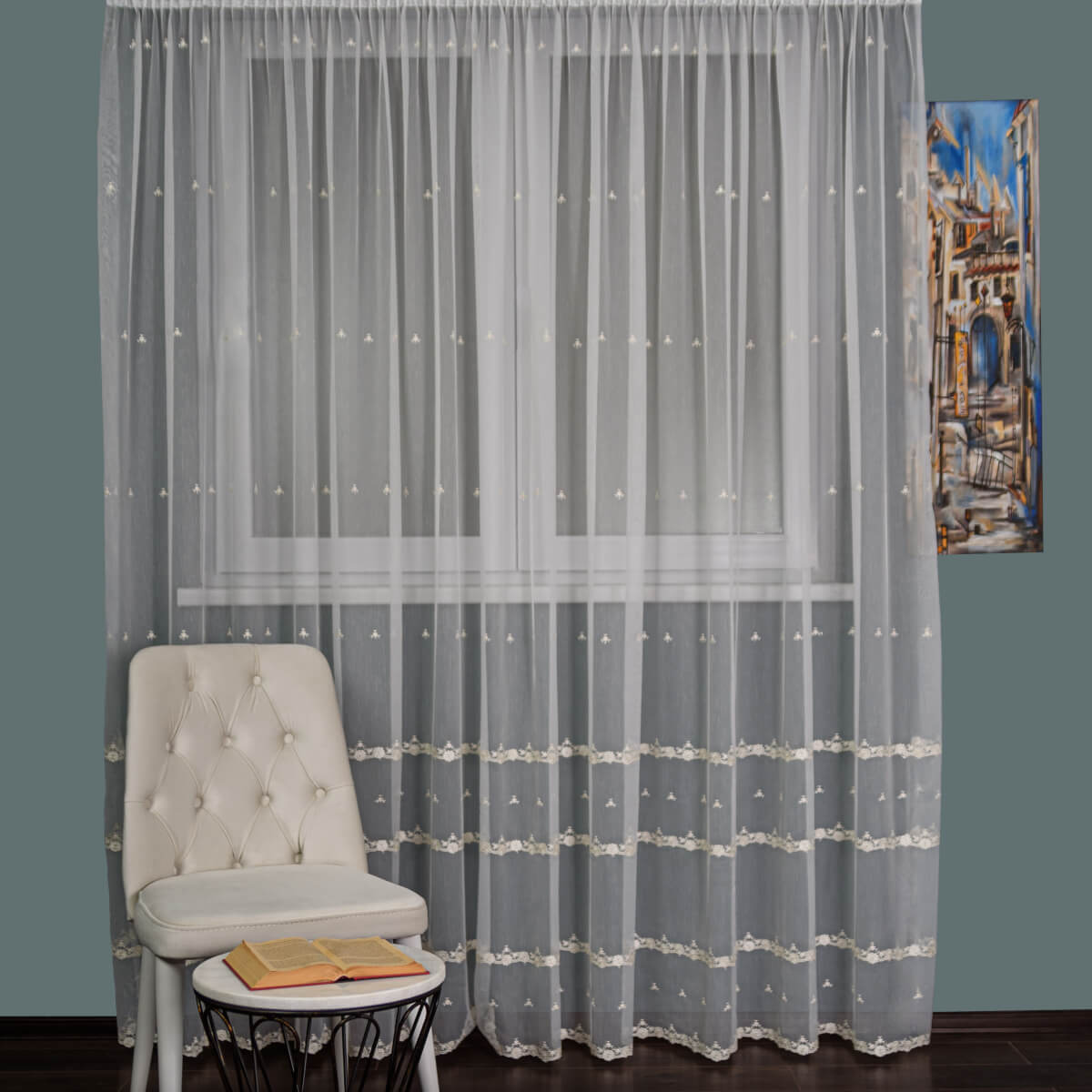 Perdea Tulle Brodat Ivoire/auriu