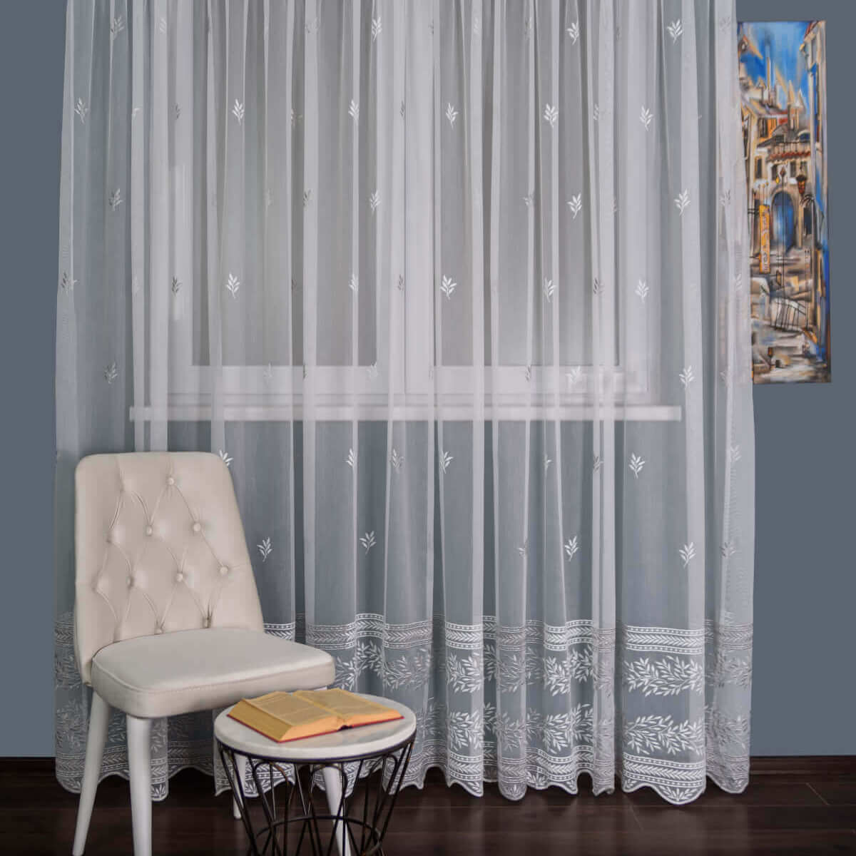 Perdea Tulle Brodat Ivoire/gri